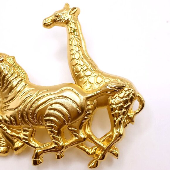 Premier Designs Brooch Safari Animals Elephant Zebra Giraffe Gold Tone VTG Pin - Picture 4 of 10